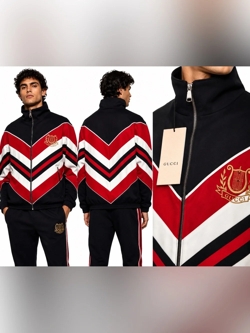 Gucci Chevron Jersey Track Jacket -Red Black Ivory, Alessandro Michele Italy NWT